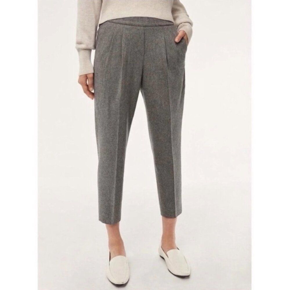Aritzia BABATON Grey Wool Silk Cropped Pull On Pants Elastic Waistband Size 6